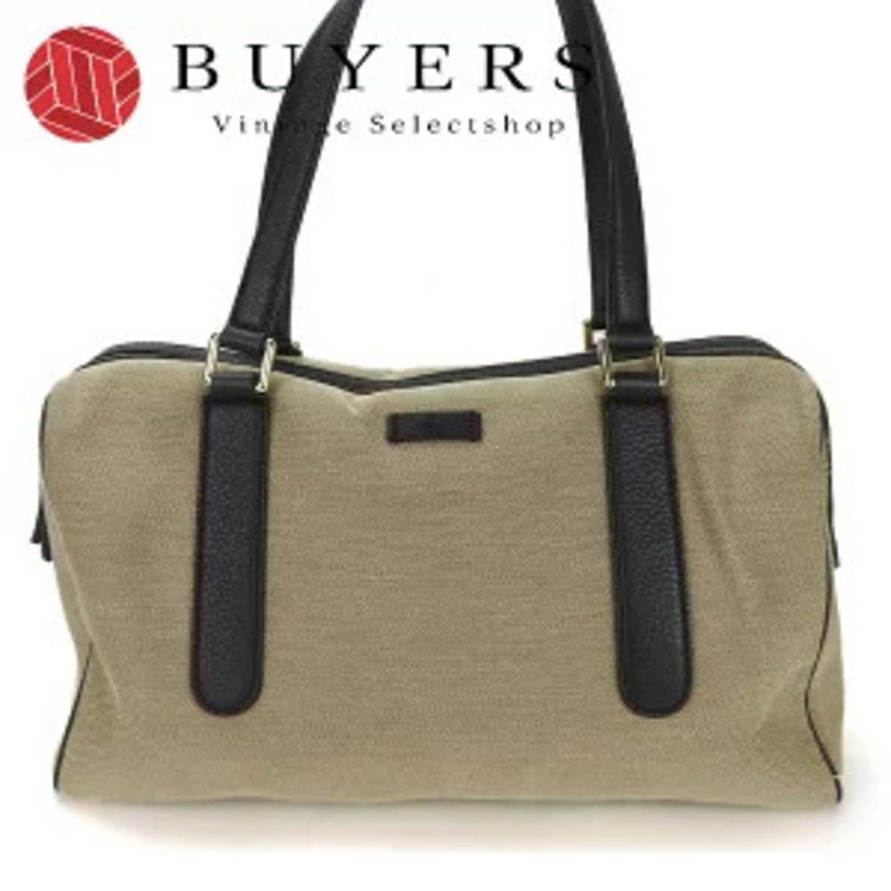 Gucci Boston Bag Canvas Leather Beige Shoulder